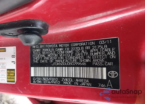 2011 Toyota Prius Two z USA, uszkodzony, nr VIN JTDKN3DU0B0299646